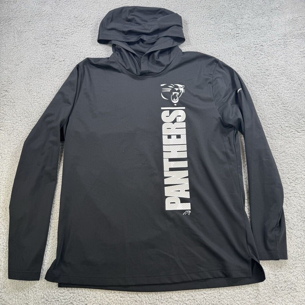S Nike Shirt Mens L Black Carolina Panthers Long Sleeve‎ Pullover Hooded T Shirt